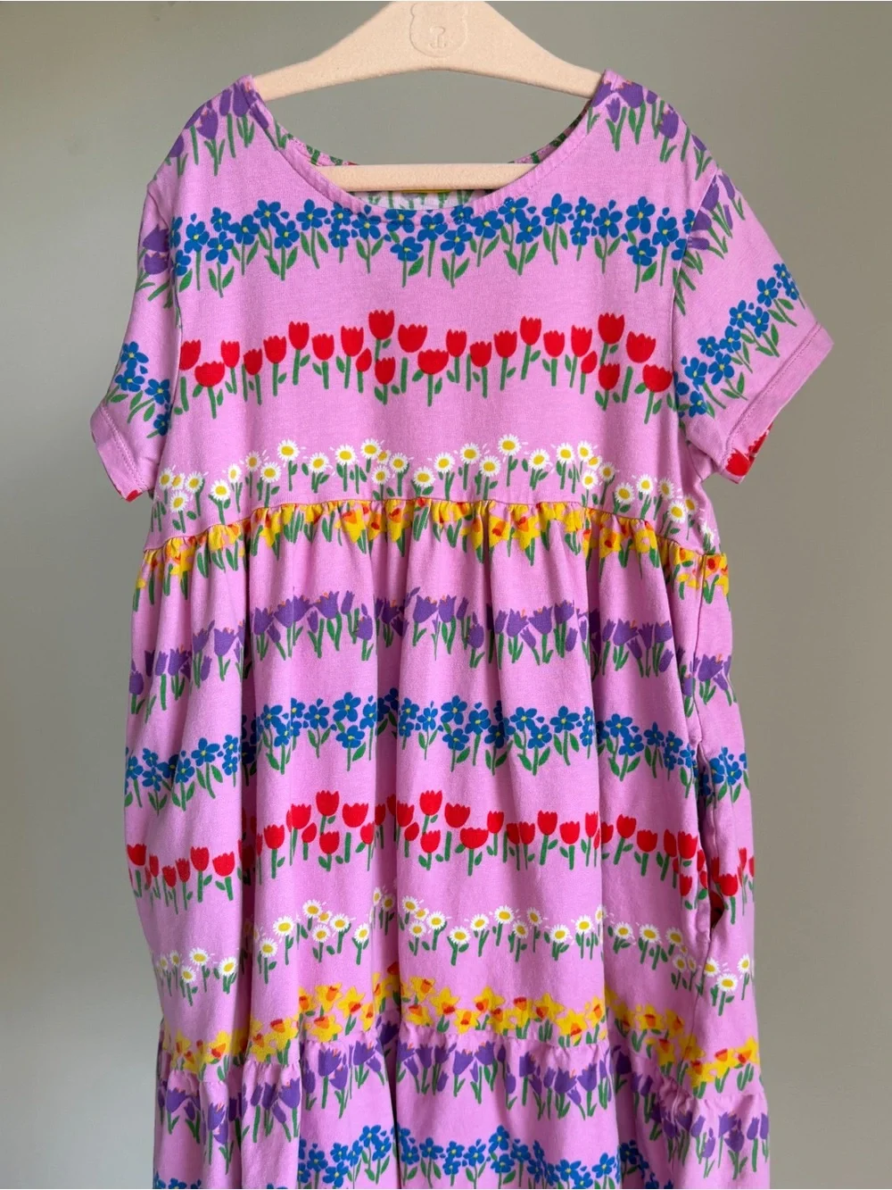 Mini Boden Ariel Twirly Jersey Dress Pink Floral Stripe Print Pockets 9-10Y